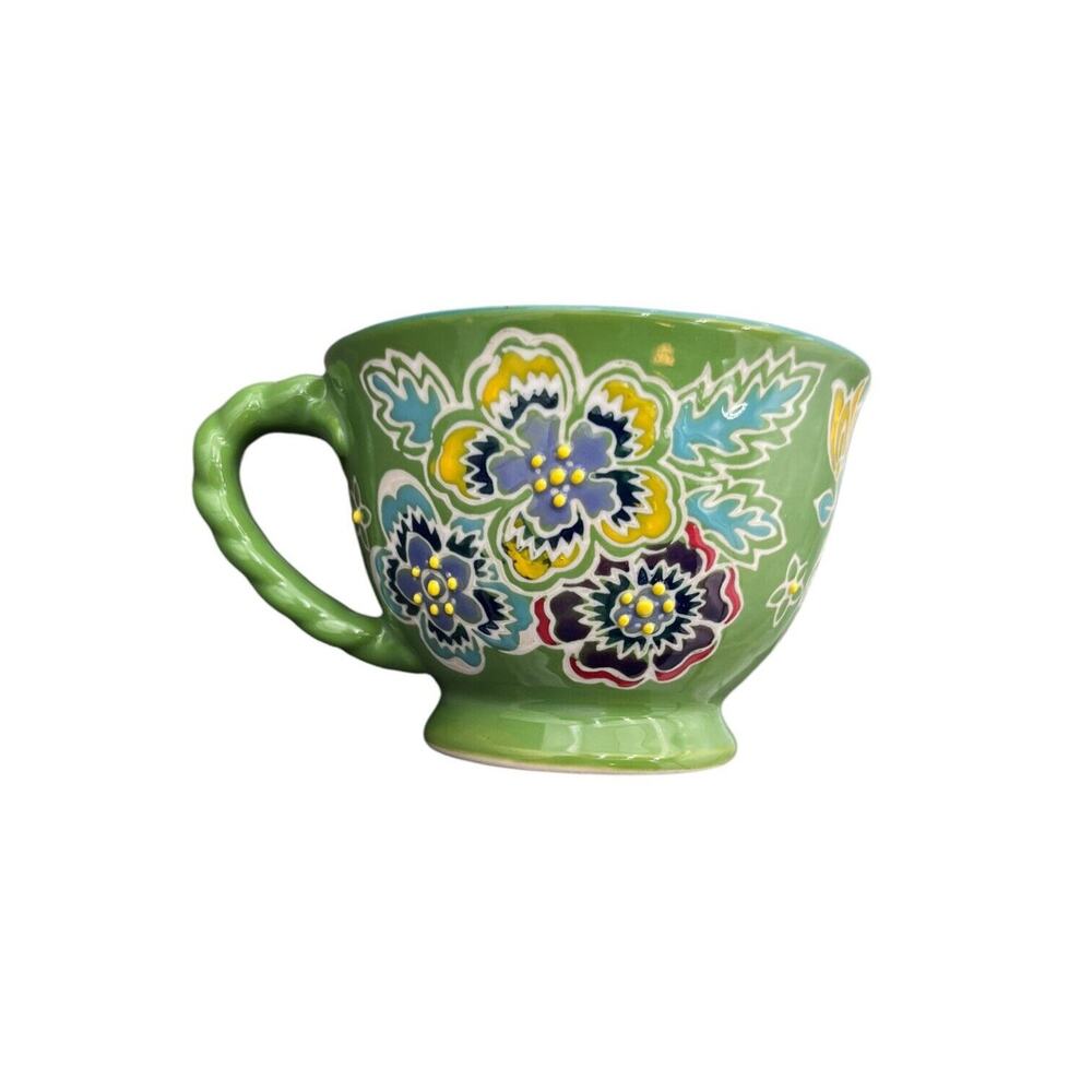 Anthropologie Yokohama Studio Hand Painted 10 Oz. Tea/Coffee Cup Green Floral